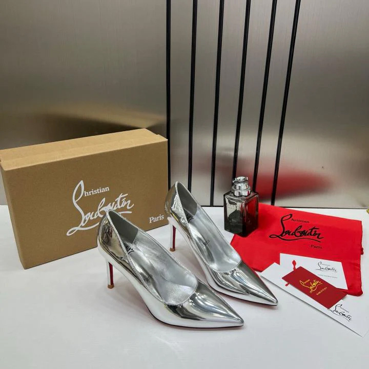 Christian Louboutin Miss Iriza 10 Silver Z Heels Patent With Box Dust Cover W53 Silver