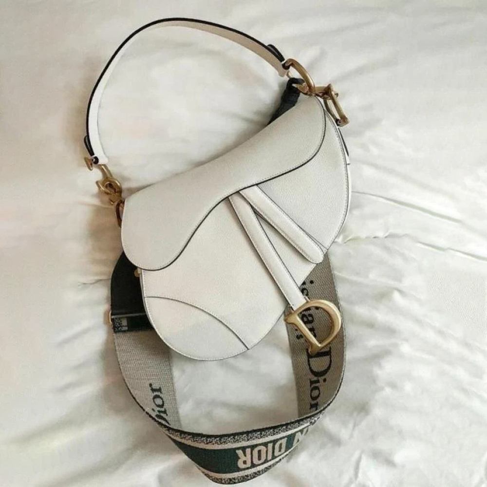 16 Christian Dior Saddle Bag White Leather With OG Box Dust Bag White 1806 White