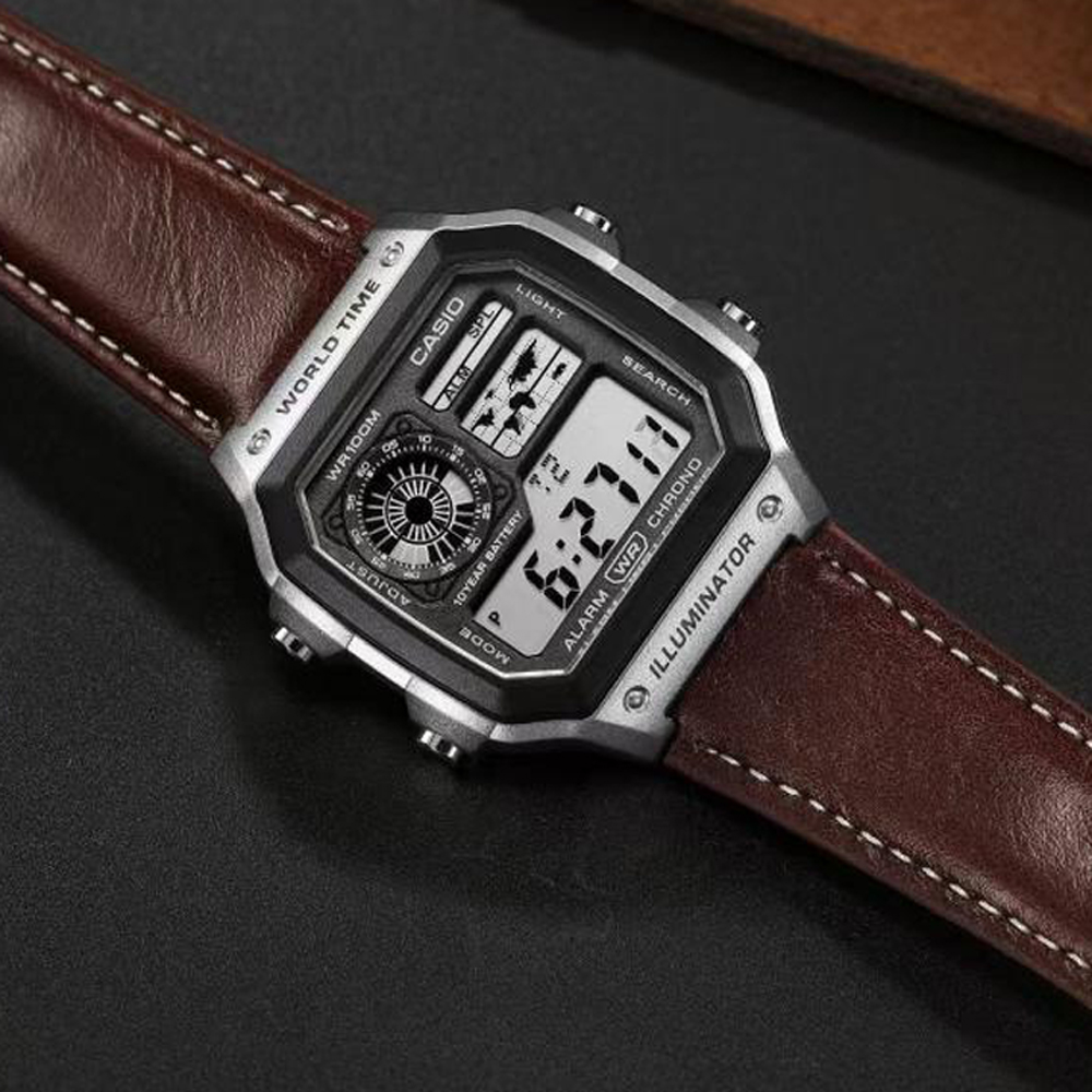 Casio AE-1200 illuminator Camel Brown - J1232 | Retro Design with LED Light