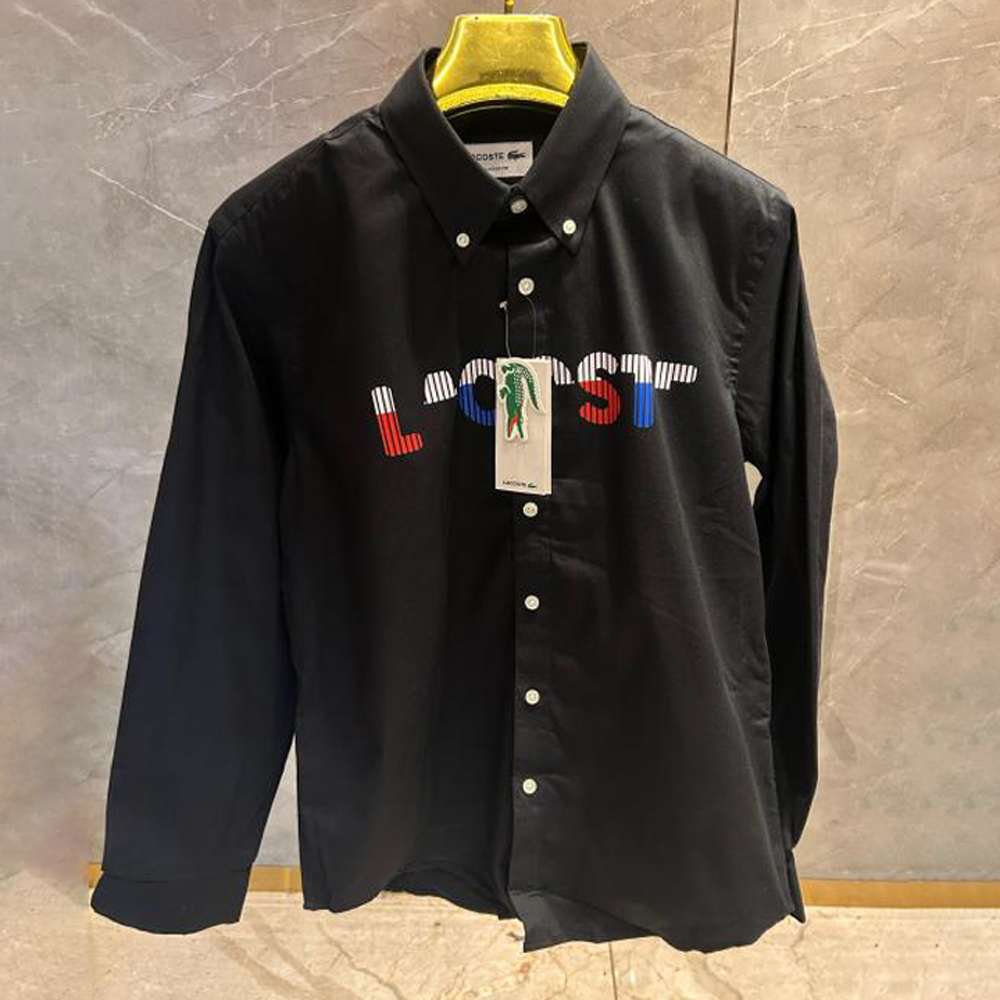 LACOSTE BLACK FRONT PRINTED PREMIUM SHIRT
