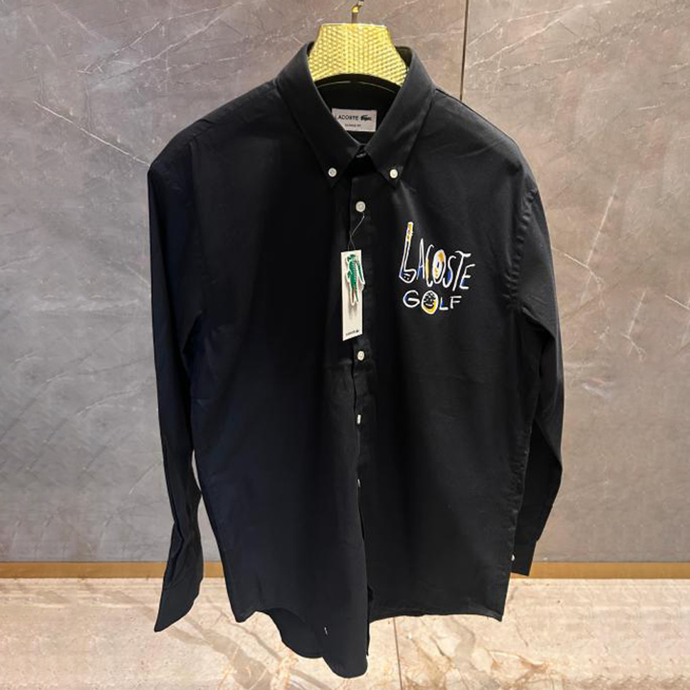 LACOSTE GOLF BLACK SIDE PRINTED PREMIUM SHIRT
