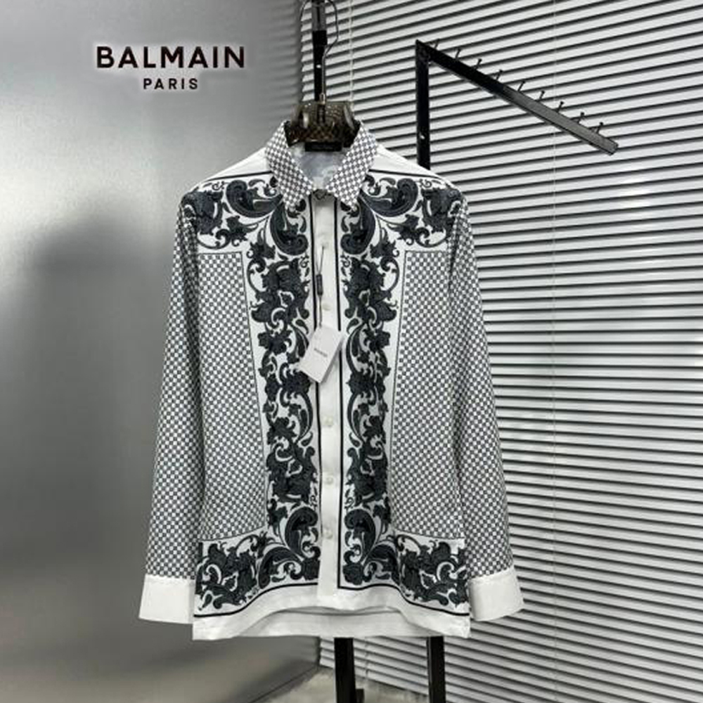 BALMAIN WHITE BANDANA FULL FRONT BACK PRINTED SHIRT WITH BOX