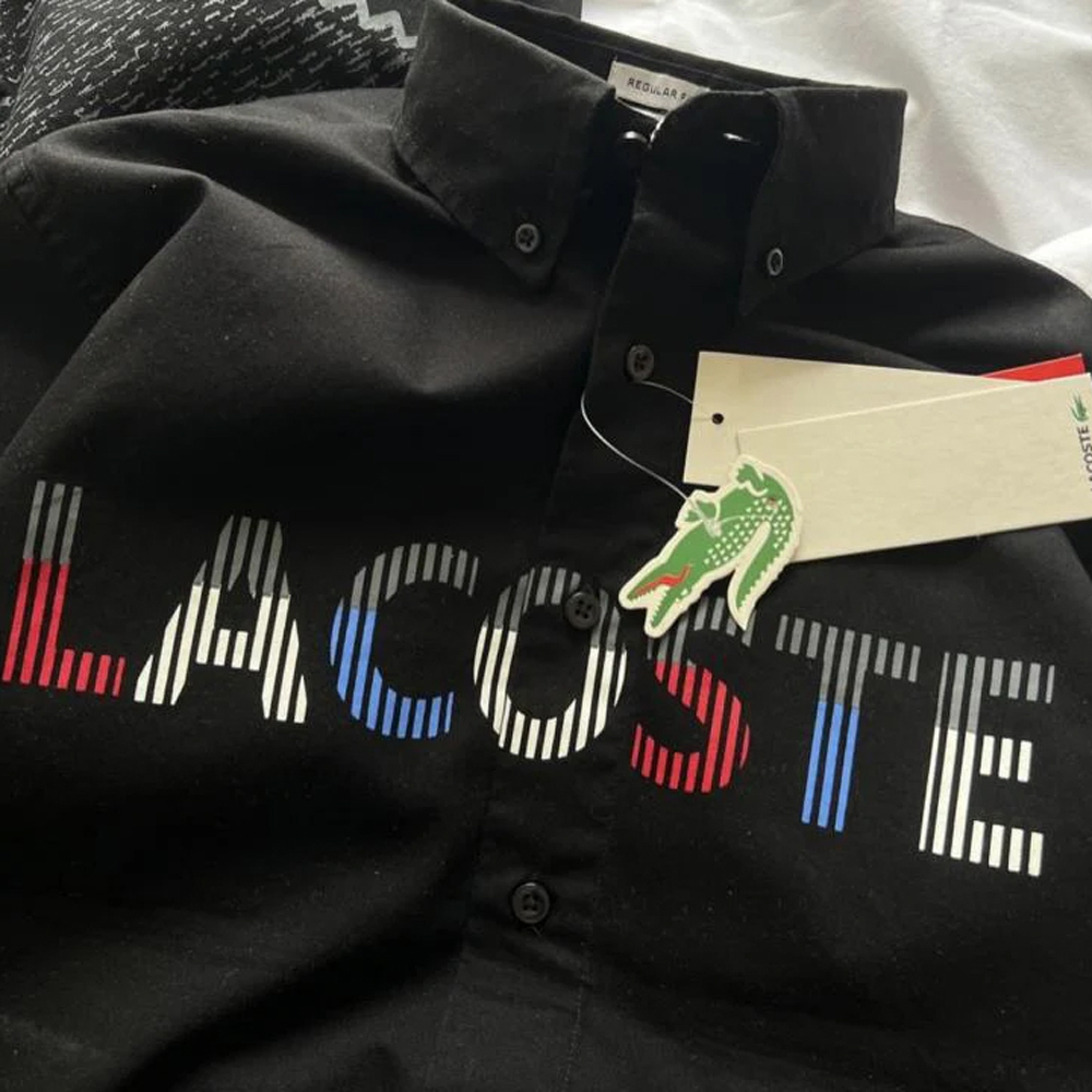 LACOSTE BLACK FRONT PRINTED PREMIUM SHIRT