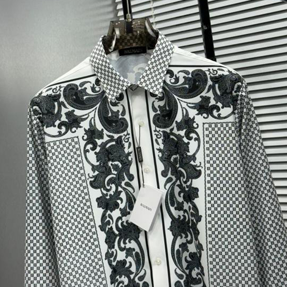 BALMAIN WHITE BANDANA FULL FRONT BACK PRINTED SHIRT WITH BOX