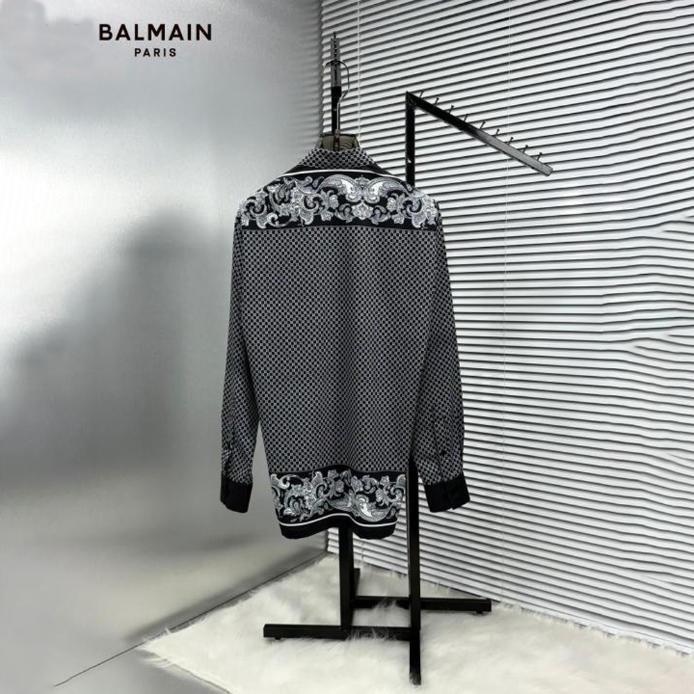BALMAIN BLACK BANDANA FULL FRONT BACK PRINTED SHIRT WITH BOX
