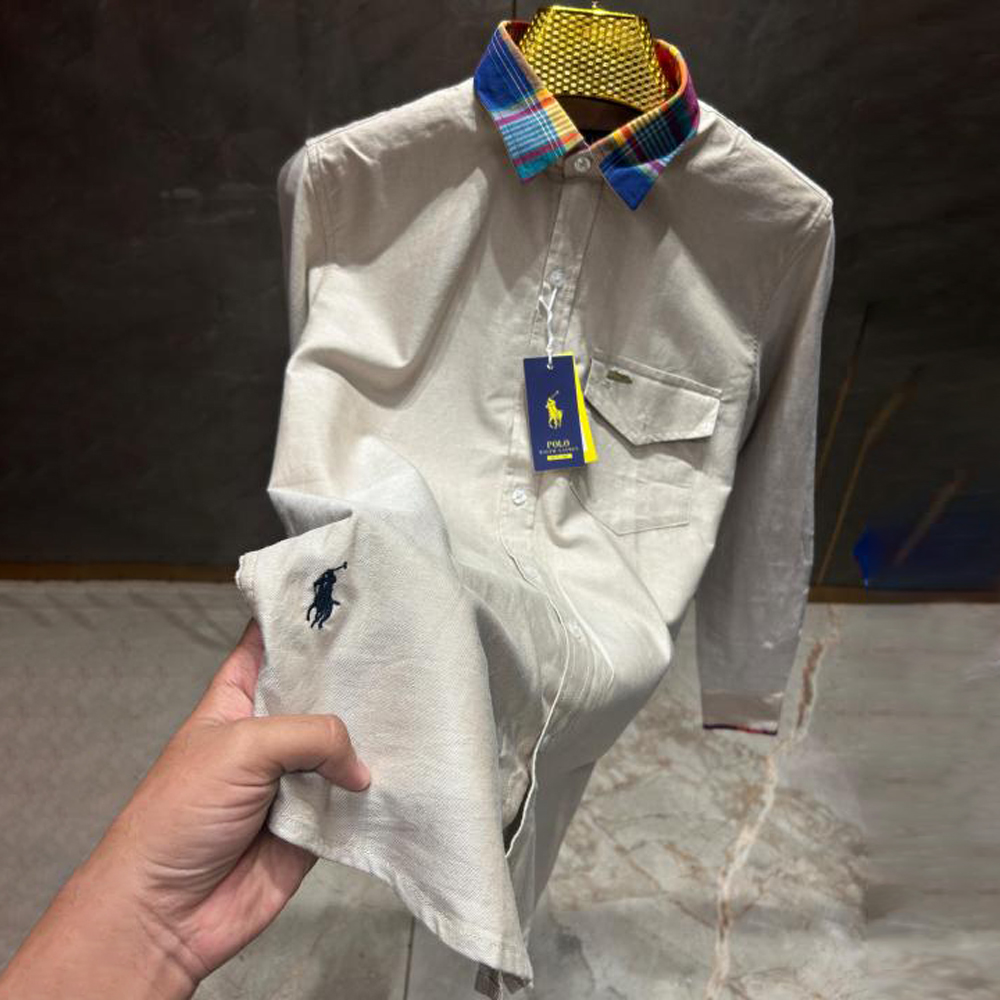 RALPH LAUREN POLO GREY PREMIUM COLLAR WORK SHIRT