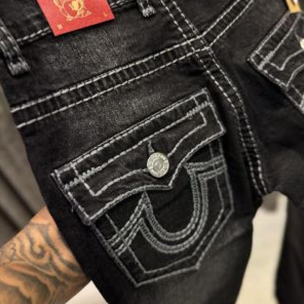 TRUE RELIGION BLACK DUSTY WASH BOOTCUT JEANS