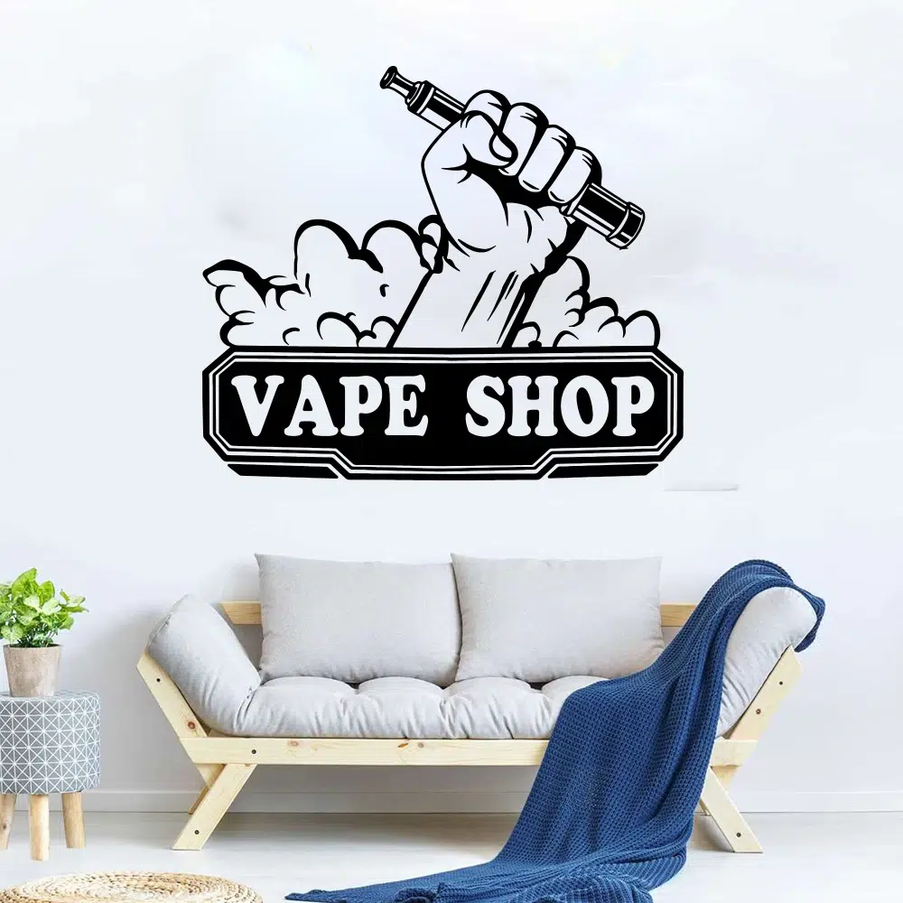Large Vaporizer Logo Vape Window Sticker Electronic Cigarette Vapor Crossed Smoking Device Glass Decal Shop Decor