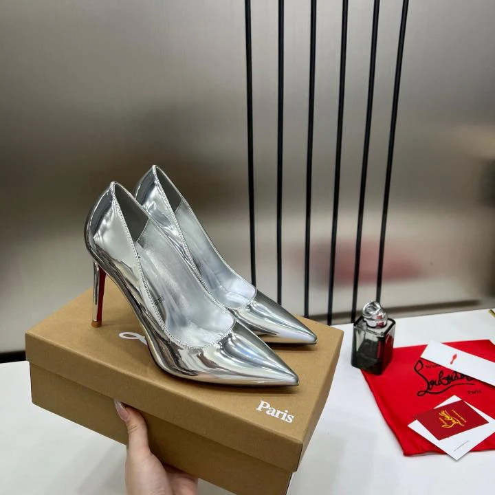 Christian Louboutin Miss Iriza 10 Silver Z Heels Patent With Box Dust Cover W53 Silver