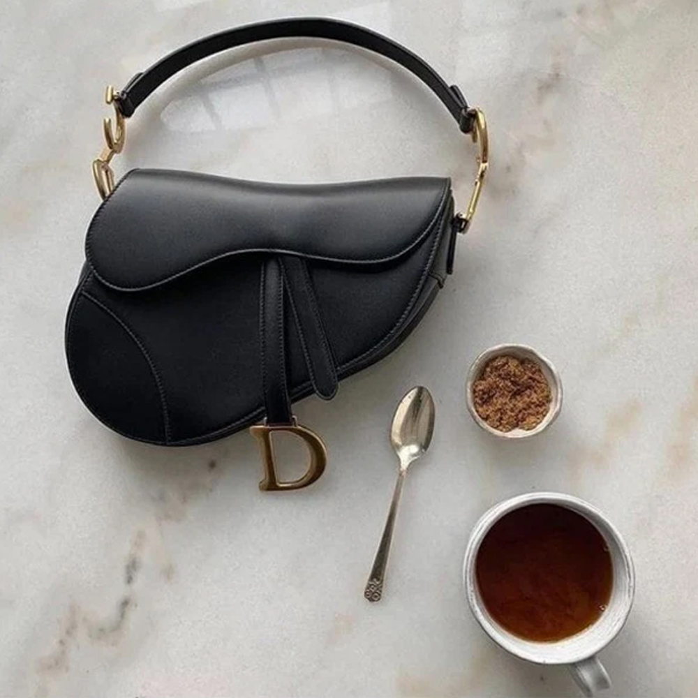 15 Christian Dior Saddle Bag Black Leather With OG Box Dust Bag Black 1806 Black