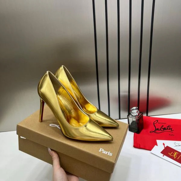 Christian Louboutin Miss Iriza 10 Gold Z Heels Patent With OG Box & Dust Cover W53 Gold