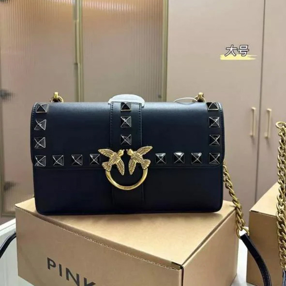 13 Pinko Love Studded Crossbody Bag With OG Box & Dust Bag Black 9917