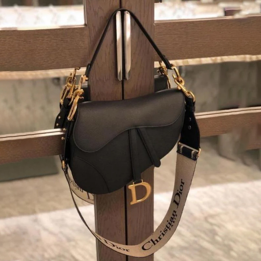 15 Christian Dior Saddle Bag Black Leather With OG Box Dust Bag Black 1806 Black
