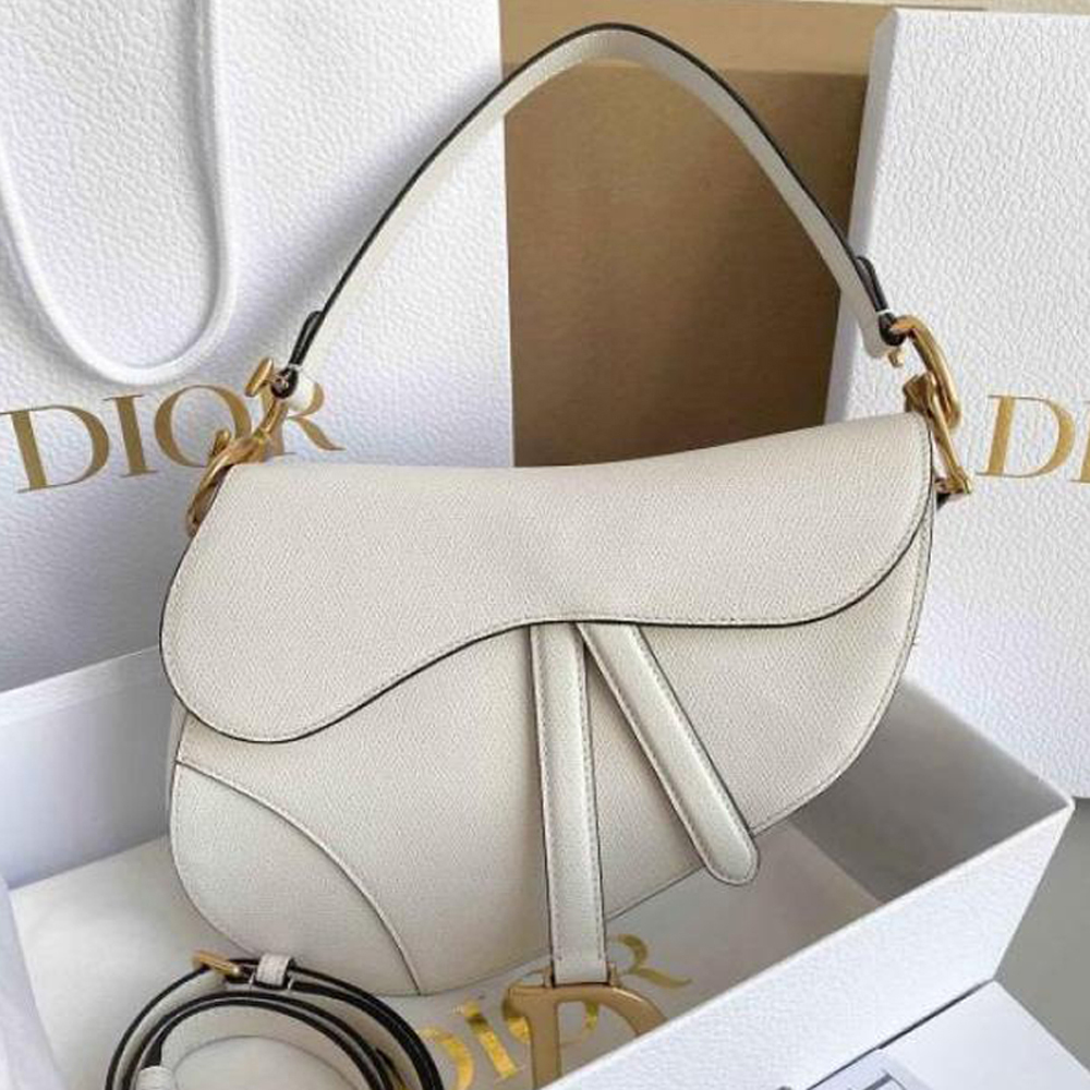 16 Christian Dior Saddle Bag White Leather With OG Box Dust Bag White 1806 White