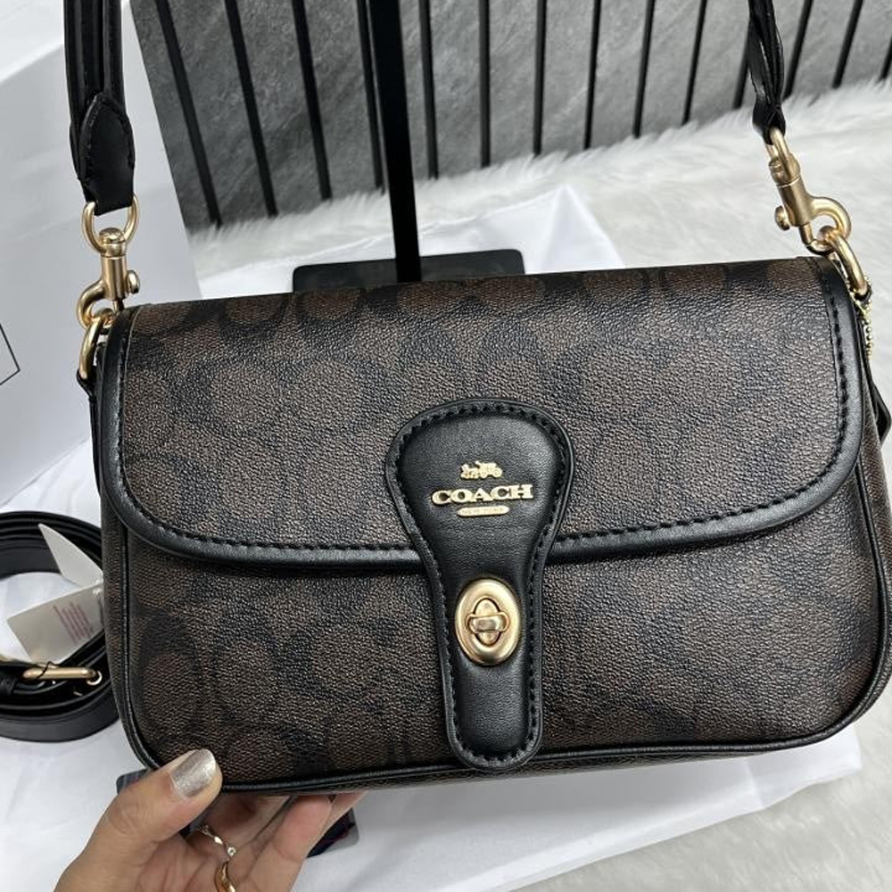 6 Coach Turnlock Hadley Black Shoulder Crossbody Bag With OriginalBox