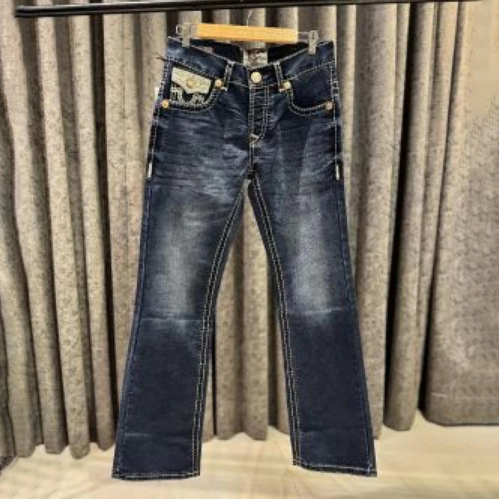 TRUE RELIGION BOOTCUT BLUE LEATHER PATCH