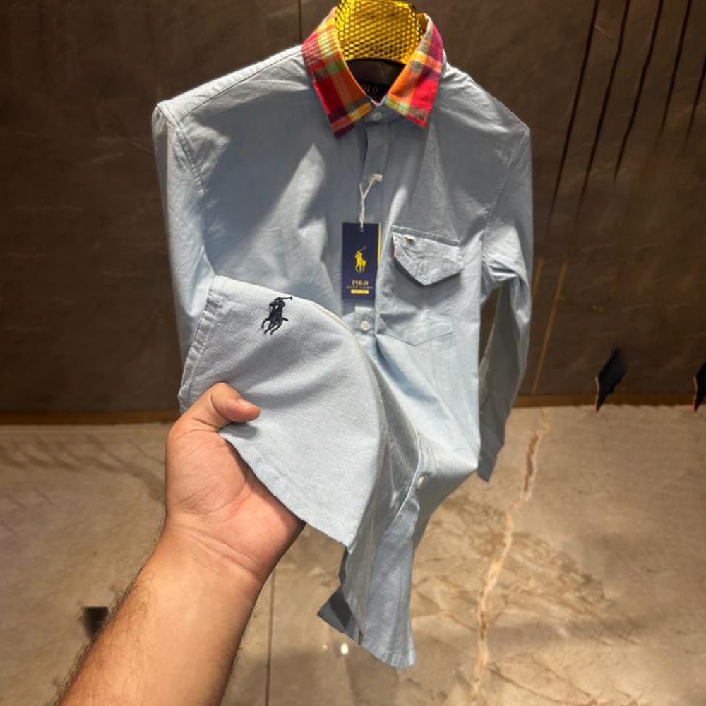RALPH LAUREN POLO SKY BLUE PREMIUM COLLAR WORK SHIRT